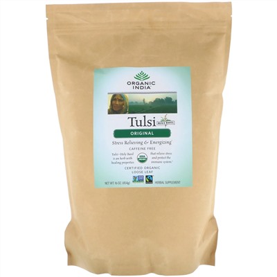Organic India, Листовой чай тулси, оригинальный, без кофеина, 454 г (16 унций)