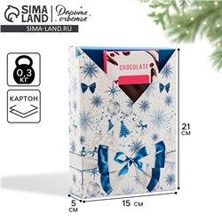 Коробка подарочная новогодняя складная «Новогодний бант», 21×15×5 см