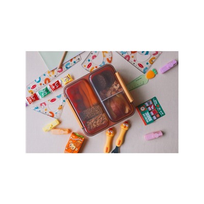 Ланч - бокс для еды Доляна «Классика», пластик, 2 отделения, в школу, 18×18×6 см, оранжевый