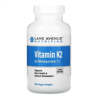 Lake Avenue Nutrition, витамин K2 (в виде менахинона-7), 50 мкг, 360 растительных капсул