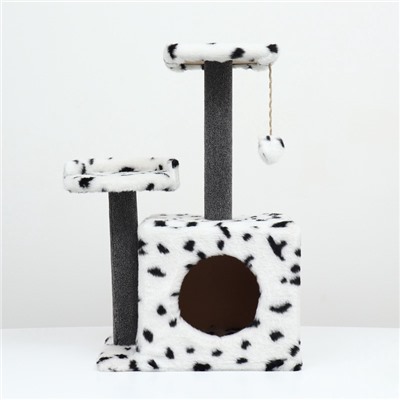 Домик для кошек с когтеточкой, 35×45×75 см, квадратный, 3х-этажный, ковролин, цвет МИКС