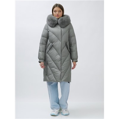 Пальто женское зимние с мехом песец люкс класса серого цвета 1316Sr