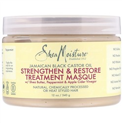 SheaMoisture, ямайское черное касторовое масло, укрепляющая и восстанавливающая маска, 340 мл (12 унции)