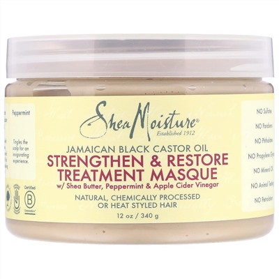 SheaMoisture, ямайское черное касторовое масло, укрепляющая и восстанавливающая маска, 340 мл (12 унции)