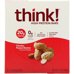 Think !, Высокопротеиновые батончики, кусочки арахисовой пасты, 10 батончиков по 60 г