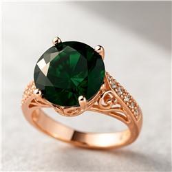 Кольцо 17 р ювелирная бижутерия коллекция "Дубай", покрытие позолота, вставка: фианиты и цирконы, цвет: изумрудный и прозрачный, арт.414.129-17