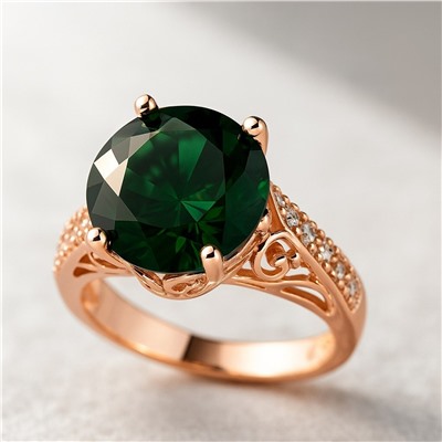 Кольцо 18 р ювелирная бижутерия коллекция "Дубай", покрытие позолота, вставка: фианиты и цирконы, цвет: изумрудный и прозрачный, арт.414.129-18