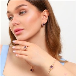 Комплект ювелирная бижутерия коллекция  "Дубай" серьги,кулон, браслет и кольцо 17 р, покрытие: позолота, вставка: фианиты, цвет: прозрачный и фиолетовый, арт.213.754-17