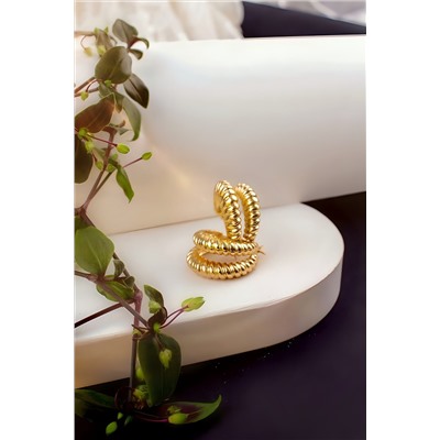 Серьги двойные кольца Рифленые + Подарок НАТАЛИ, 1133043