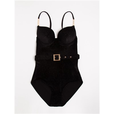 Купальник женский слитный бархатный MINAKU, размер 42, чёрный