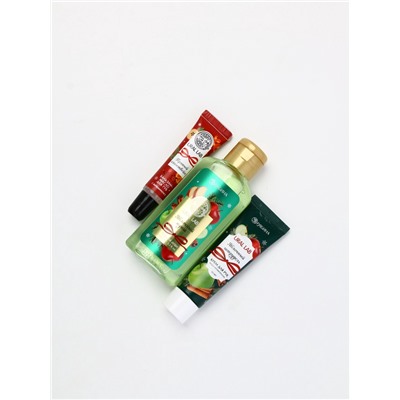 Подарочный набор новогодний: гель для душа, крем для рук и бальзам для губ, аромат яблоко, URAL LAB