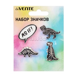 Набор значков "Raptor City" эмалированные, размер изделий: AS IF! 3x2,1 см, динозавр 3x2 см, динозавр 3x2,7 см, динозавр 2x2,9 см на карточке 7,0x9,5 см с пластиковым пакетом