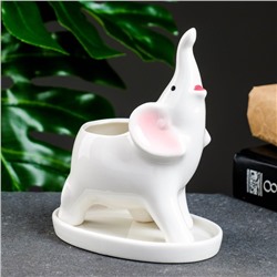 Декоративный горшок для цветов «Слон Гидеон», керамический, с поддоном, 180 мл, 14.5×7.5×12 см, белый