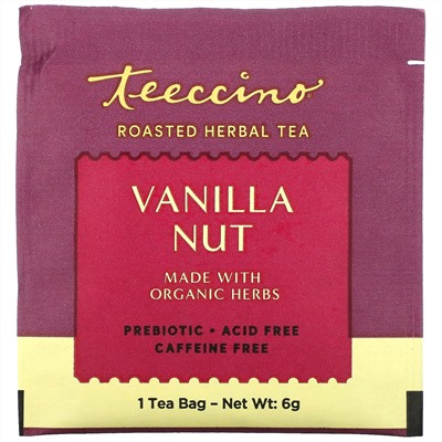 Teeccino, обжаренный травяной чай, ванильно-ореховый вкус, без кофеина, 25 чайных пакетиков, 150 г (5,3 унции)