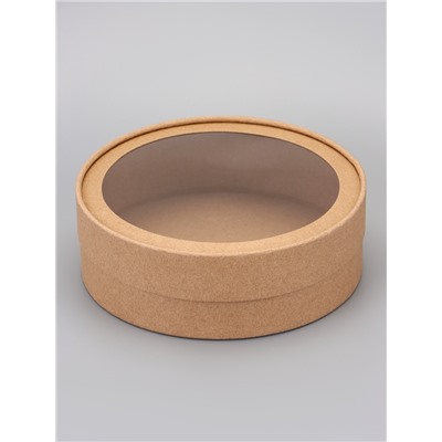 Набор круглых подарочных коробок, завальцованные с окном, крафт, набор 8 шт., 18×6 см