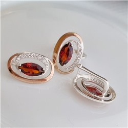 Комплект ювелирной бижутерии коллекция "Дубай",серьги и кольцо посеребрение с позолотой, вставка: камень красный, р-р 19, 09809, арт.216.377-19