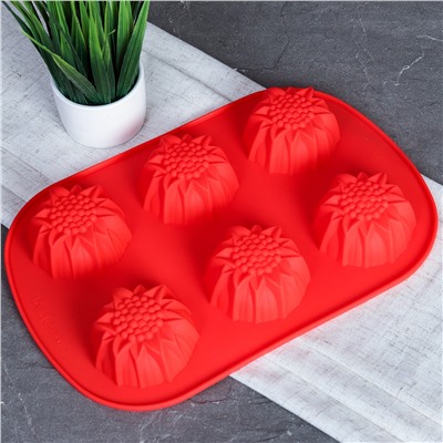 Форма для выпечки 6 ячеек силиконовая Цветы Подсолнухи 3,5 см / HL-071 / уп 200/ 0,1/ 25*17*3,5