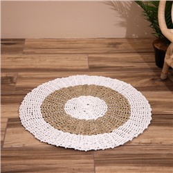 Коврик на пол круглый натуральный плетёный «Диск», из водорослей, 60 см, белый