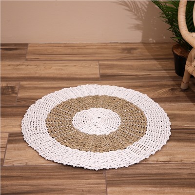 Коврик на пол круглый натуральный плетёный «Диск», из водорослей, 60 см, белый