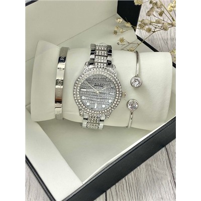 Подарочный набор для женщин часы, 2 браслета + коробка #22864429