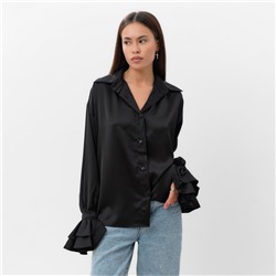 Блузка шелковая с воланами женская MIST, размер 46, чёрная