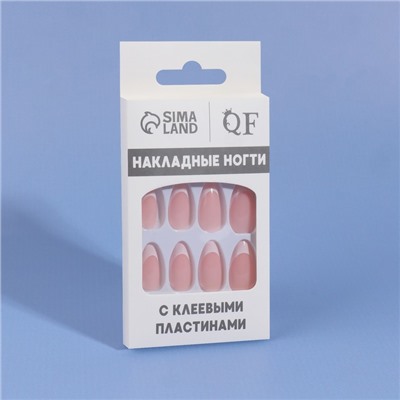 Накладные ногти Classic French, 24 шт., с клеевыми пластинами, форма миндаль, нежно-розовые