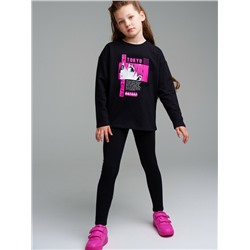 Комплект трикотажный для девочек: фуфайка (футболка с длинными рукавми), брюки (легинсы)