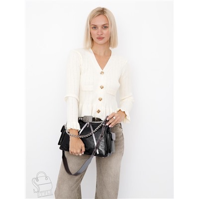 Сумка женская кожаная 2096Y black silver Polina&Eiterou  в Новосибирске