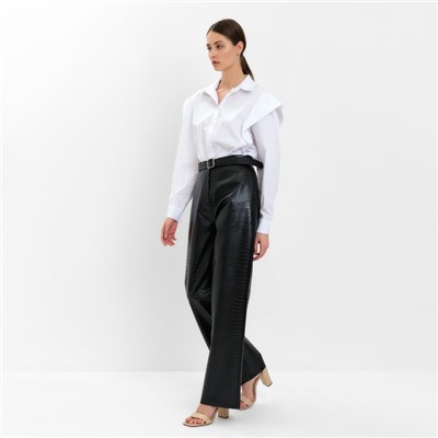 Брюки женские из экокожи прямые MINAKU: Eco leather, чёрные, размер 46