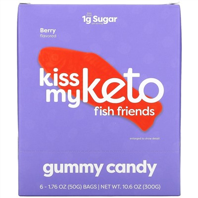 Kiss My Keto, Fish Friends Gummy Candy, Berry Flavor, 6 Bags, 1.76 oz ( 50 g) Each