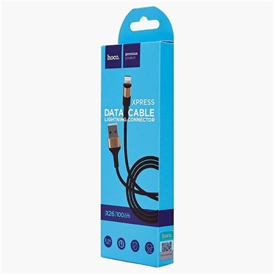 Кабель USB - Apple lightning Hoco X26 Xpress 12W 100см 2,4A  (black/gold)