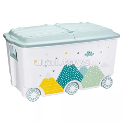 Ящик для игрушек на колесах с декором "Горы" 685х395х385мм, 66,5л  (Светло-голубой)