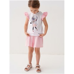 Комплект трикотажный для девочек: джемпер (футболка), шорты