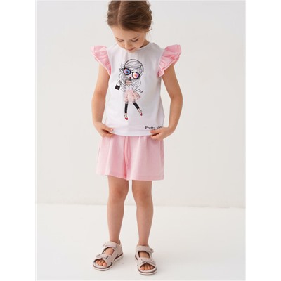 Комплект трикотажный для девочек: джемпер (футболка), шорты