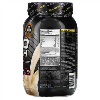 Muscletech, Nitro Tech, сывороточный изолят + смесь для роста сухой мышечной массы, ванильный вкус, 907 г (2 фунта)