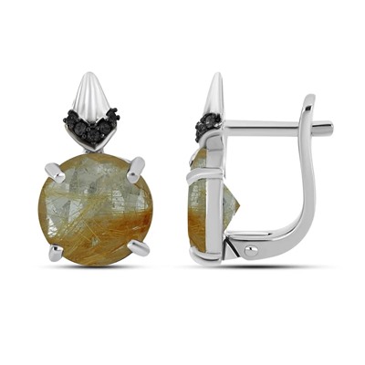 Серьги, рутиловый кварц золотой , шпинель, Мадрид