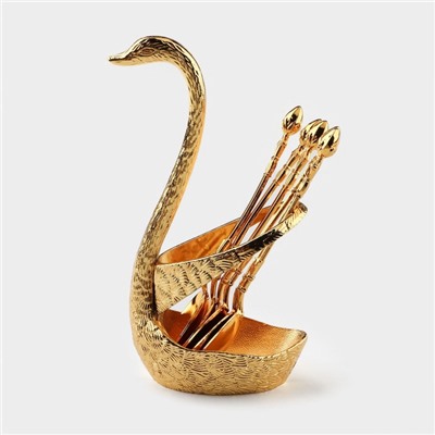 Набор ложек Magistro «Золотой лебедь», 7.5×5×15.3 см, 7 предметов, на подставке, металл, цвет золотой