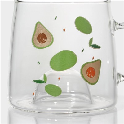 Кружка с деревянной крышкой «Авокадо», 350 мл, стекло, рисунок МИКС