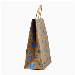 Пакет новогодний подарочный с клапаном «С Новым годом», крафт, глиттер, 19.5×10×25 см