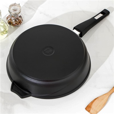 Сковорода «Престиж», d=28 см, съёмная ручка, стеклянная крышка, антипригарное покрытие, цвет чёрный