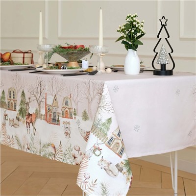 Скатерть новогодняя «Этель» «Звери в городе» 149×250 см, 100% хлопок, саржа 190 г/м²