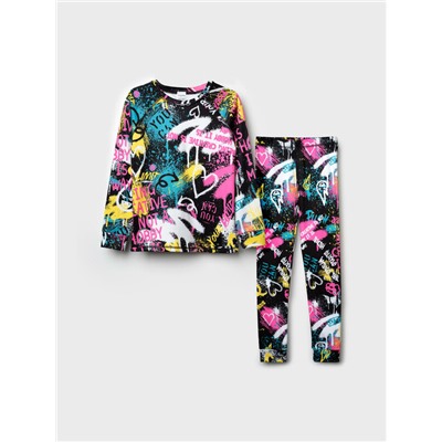 Термокомплект трикот. для девочек: фуфайка (футболка) с длин. рук, брюки