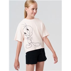 Комплект трикотажный для девочек: фуфайка (футболка), шорты