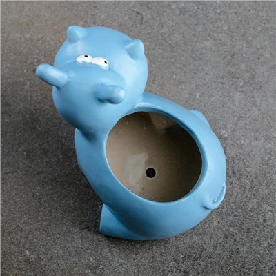 Декоративный горшок для цветов «Бегемотик», полистоун, 100 мл, 12×9×11 см, голубой