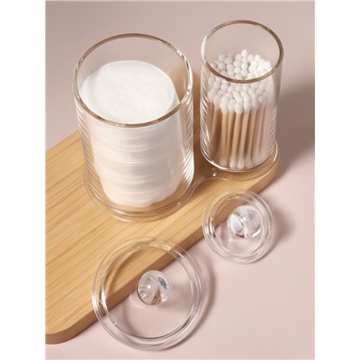 УЦЕНКА Органайзер для ватных палочек и дисков, с крышкой, 2 секции, 12.5×7.3×13.5 см, прозрачный