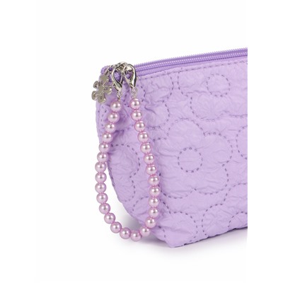 Косметичка женская «Цветочки», на молнии, ручка из бусин, сиреневая