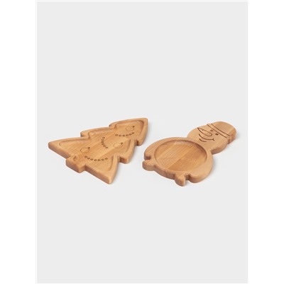 Подарочный набор посуды Adelica «С Новым годом», менажницы деревянные: снеговик 25×14 см, ёлка 25×20.5 см, магнит, в подарочной коробке