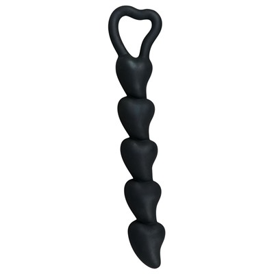 Чёрная анальная цепочка с звеньями-сердечками Black Velvet - 18,5 см.