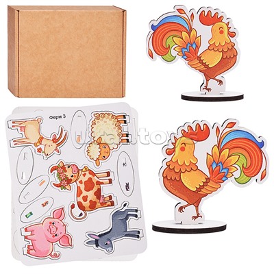 Игровой набор "Ферма" (дерево) крафтовая коробка