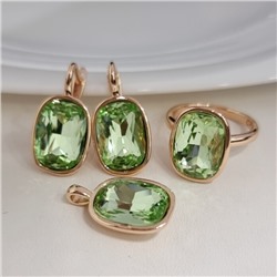 Комплект ювелирной бижутерии коллекция "Дубай" серьги, кулон и кольцо 18 р, покрытие позолота, вставка: искусственный кристалл, цвет: зеленый, арт.314.860-18